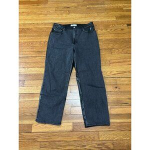 Abercrombie Fitch Ankle Straight Ultra High Rise Jeans Sz 14 Black Denim Leather